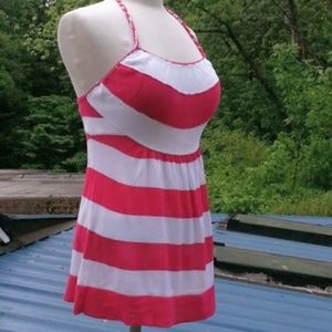 Gap crocheted dark hot pink & white stripe 100% Cotton halter top sz Medium